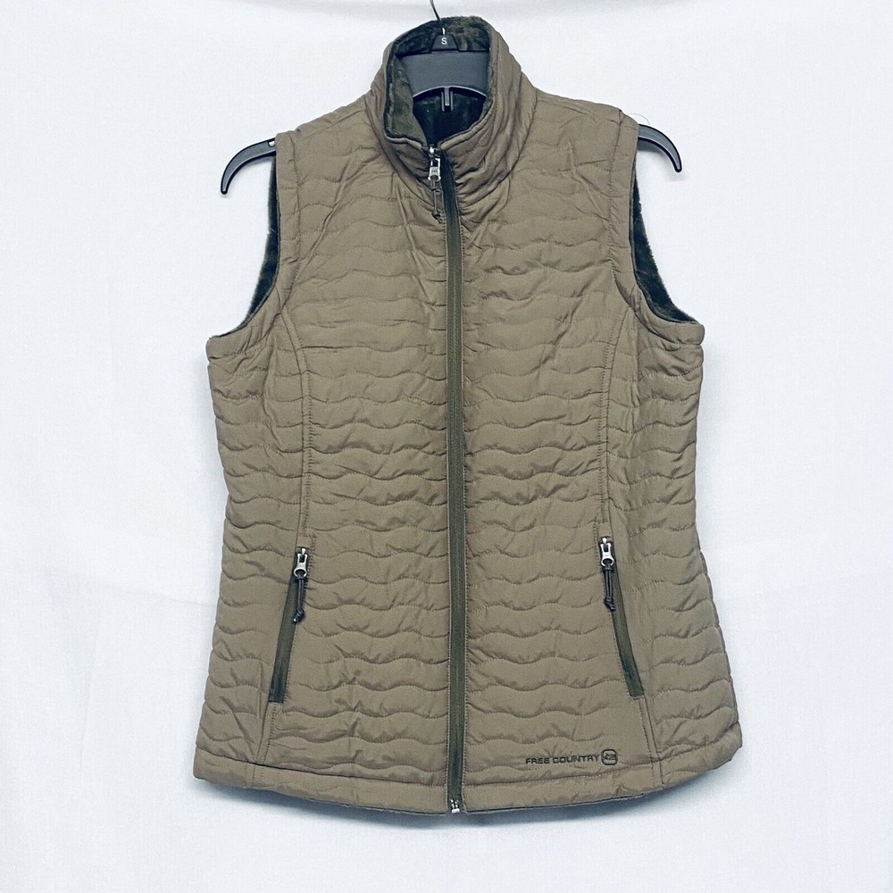 Free Country Woman's Reversable Quilted & Fleece Vest Brown Size Medium